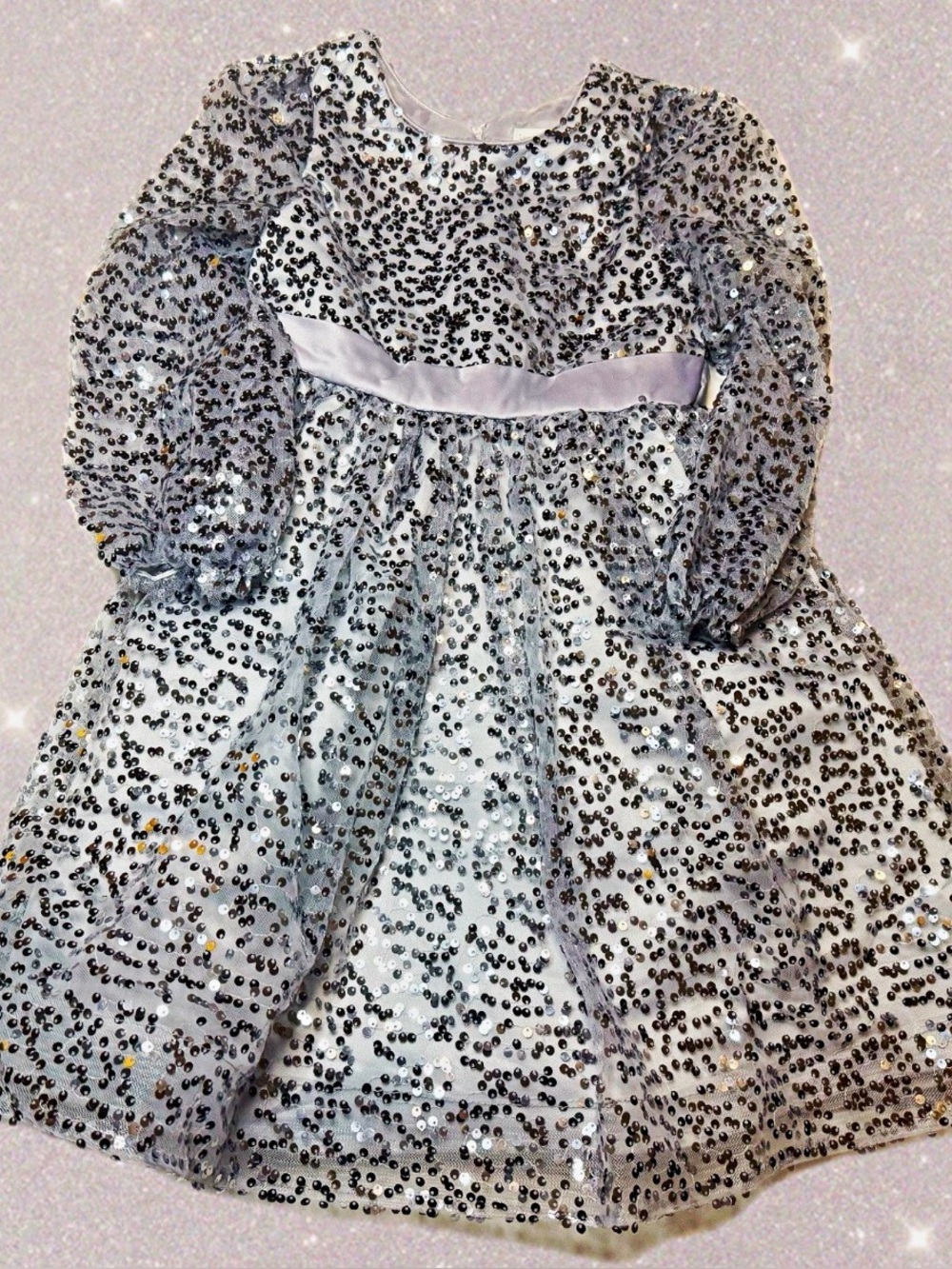 Girls Silver Sequin Party Dress